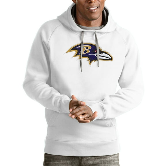 Men's Antigua White Baltimore Ravens Victory Pullover Hoodie