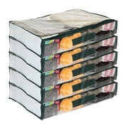 5-Pack Clear Vinyl Zippered Storage Bags 24 x 16 x 4 Inch with Dark Green Trim, 11 x 14.5 Insert Pocket and Handle