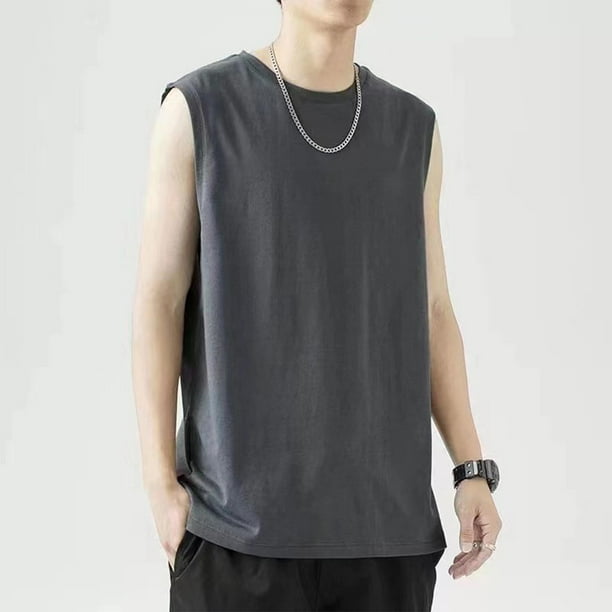 pstuiky Camisetas sin mangas, Camisola deportiva informal de cuello redondo y alta elasticidad de color liso para hombre Tops elegantes para mujer xl