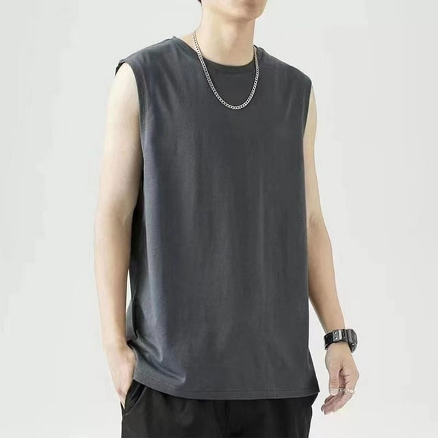 LOVZFMLL Tank Tops for Men's Fashion Casual Solid Color Round-Neck High Elasticity Sports Camisole
