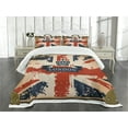 thumbnail image 3 of Ambesonne Union Jack Quilted Bedspread Set 3 Pcs, Vintage London Flag Art, King Size, Dark Blue Brown and Red, 3 of 5