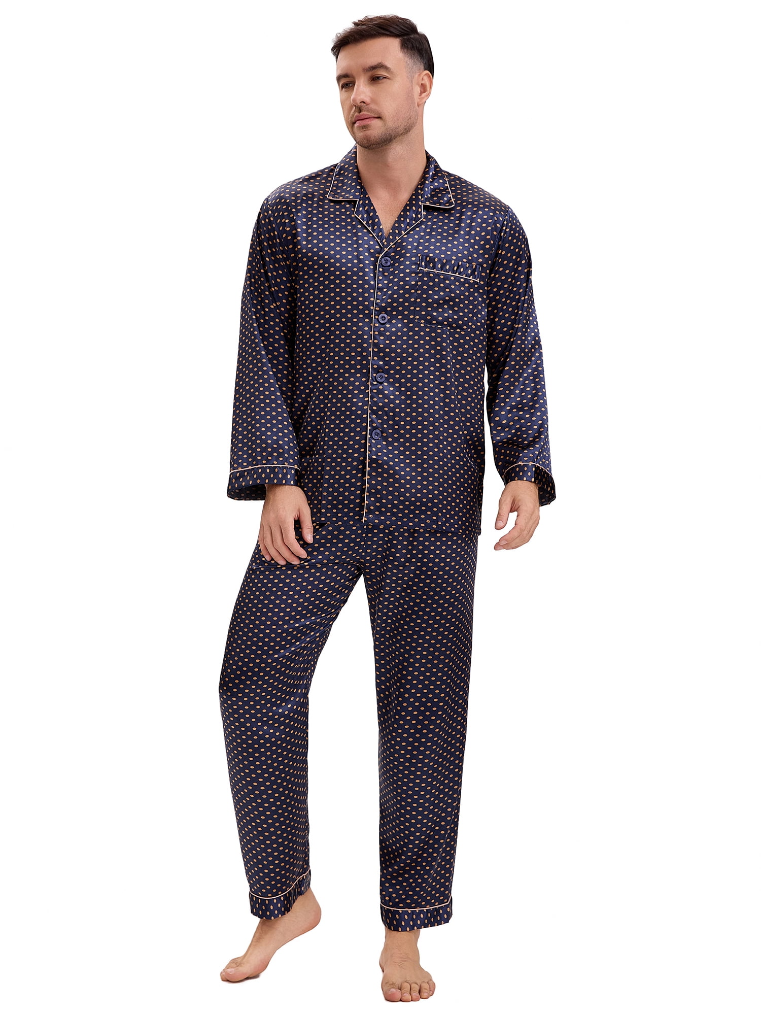 DARING DIVA Men's 2-Piece Button Down Printing Sleepshirt Pajamas Set M Navy Blue