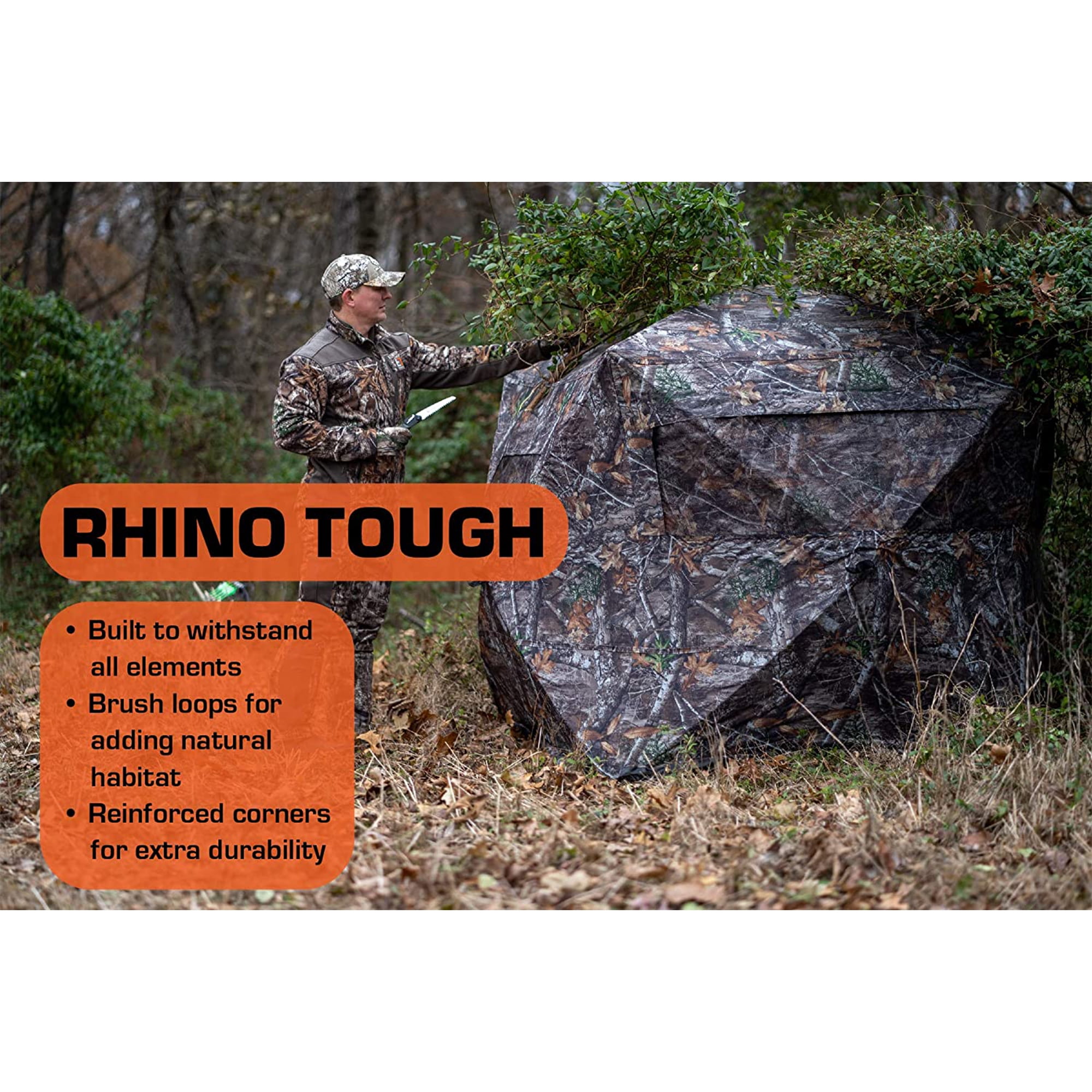 Rhino Blinds R150 Durable 3 Person Outside Game Hunting Ground Blind, Mossy Oak