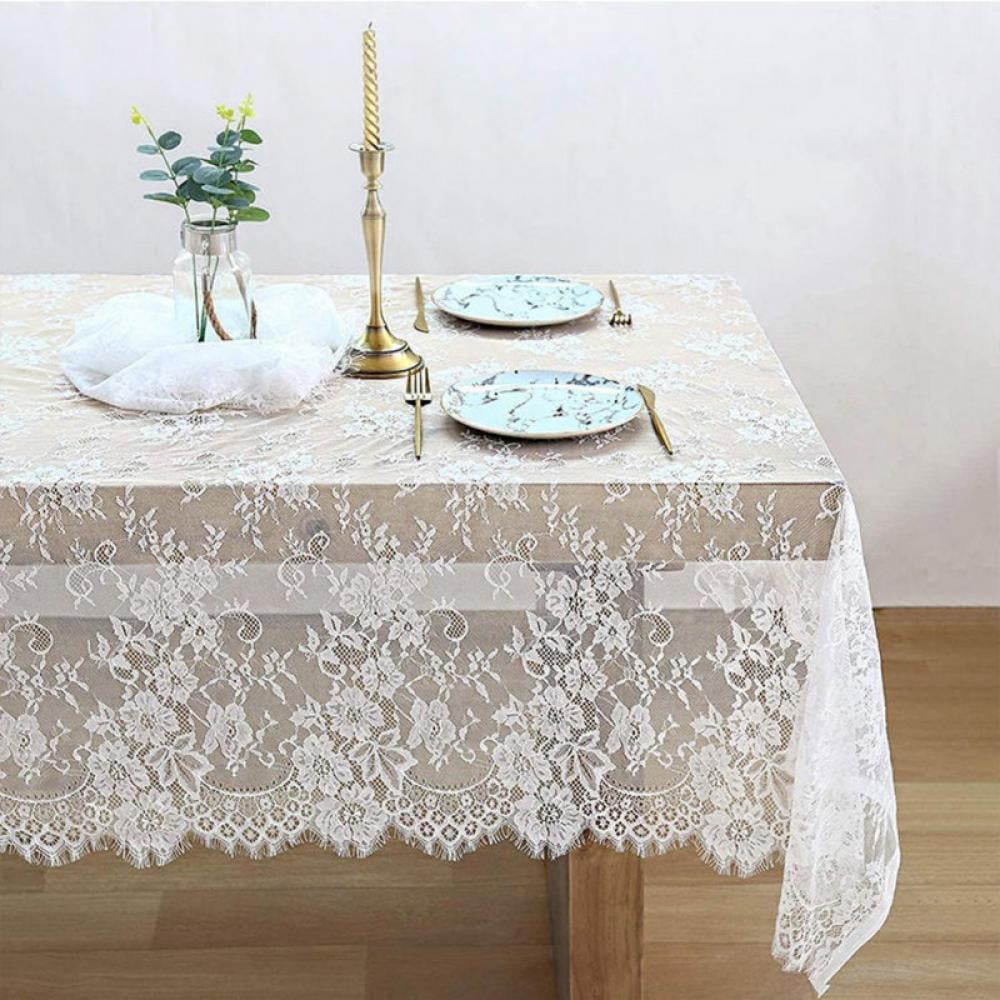 SALE 54x72'' Rectangular White Embroidered Floral Embroidery Fabric 6 Tablecloth 