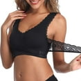 thumbnail image 3 of Bigersell Cotton Bra Summer 2pc Plus Size Sports Bra Training Bra Style R4096 V-Neck No Underwire Bras Pull-On Bra Closure Women's Plus Size Front Closing Bras Black L, 3 of 5