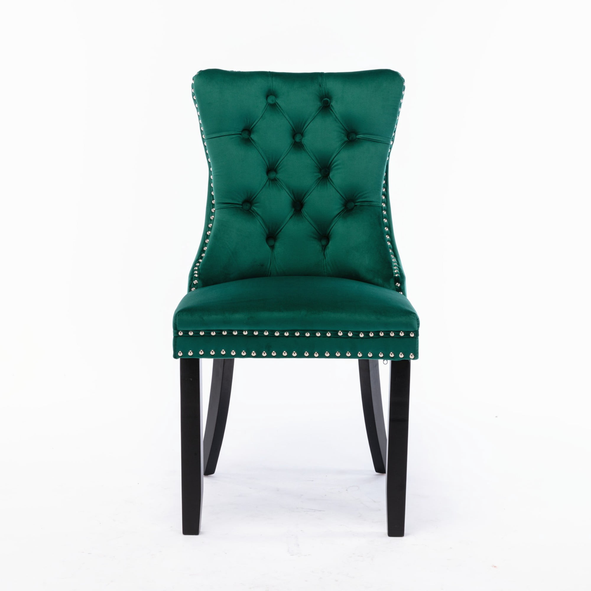 BSHTI 37.5" Velvet Upholstered Contemporary Dining Chairs Set of 2, Tufted Parson Wingback Chair with Nailhead Trim for Kitchen Dining Room(Green)