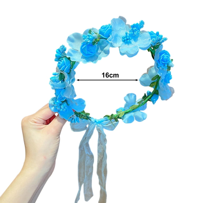 Girls Flower Crown Wedding Photo Prop Blue Floral Wreath Costume Accessory Girls Flower Crown Wedding Photo Prop Blue Floral Wreath  main image 3