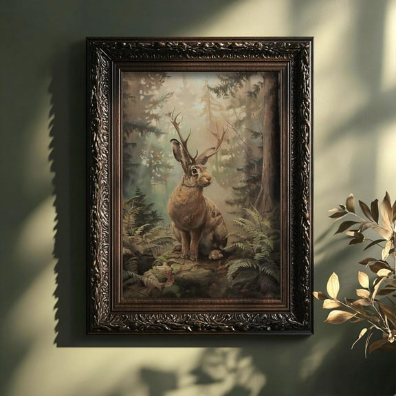 Modroom Jackalope Poster Mythology Folklore Whimsical Vintage Cottagecore Wall Art, 8x12 UNFRAMED