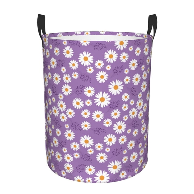 Fotbe Daisies Flowers Cesto de Ropa con Asas, Cesto Impermeable de Gran Capacidad, Bolsa de Lavado para Dormitorio, Cesto de Ropa con Ruedas y Asas-Small