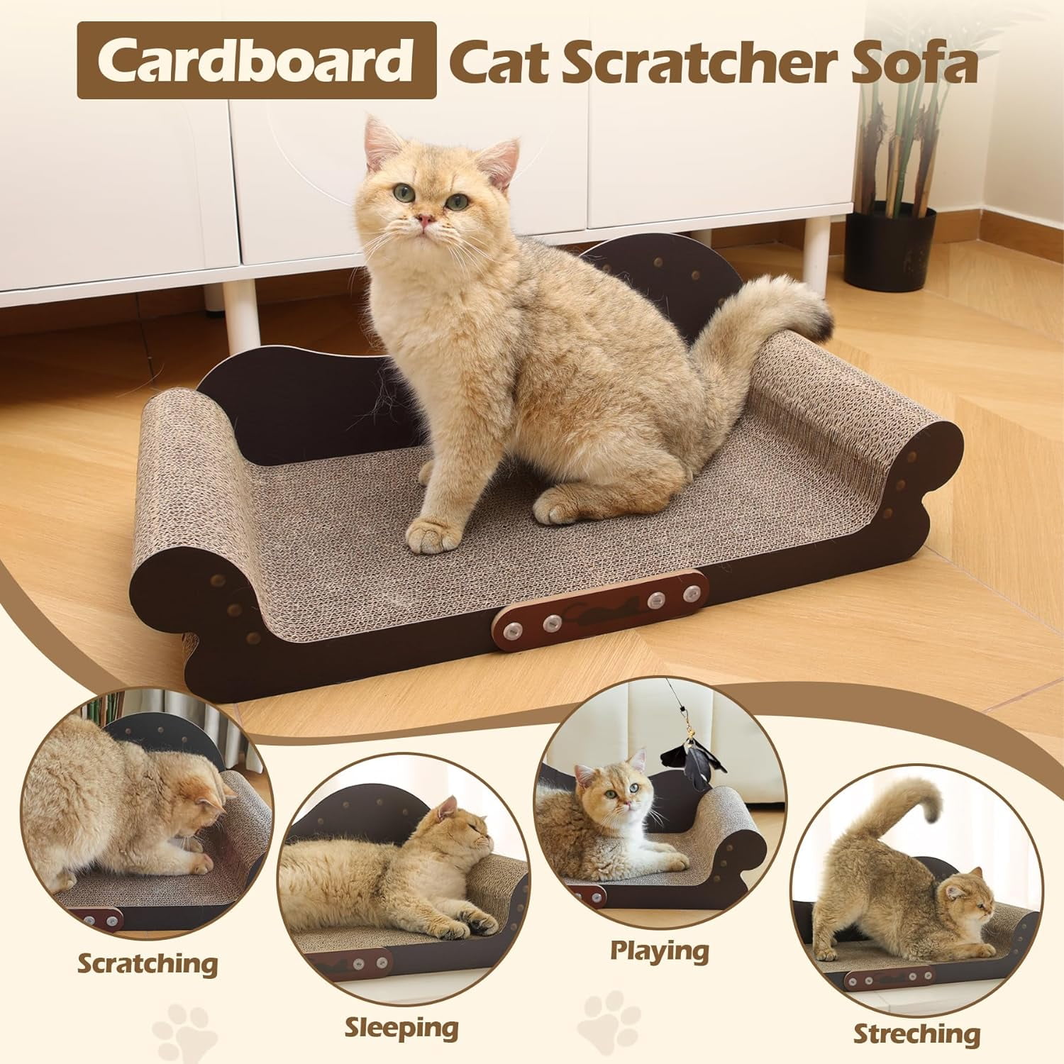Cat Scratcher Bed,Cat Scratching Board Cat Couch Scratcher Cardboard, Durable Scratch Lounge Cat Bed,Long Lasting Scartching Pads for Indoor Cats,Corrugated Pet Scratcher Pad