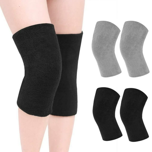 2 Pairs Knee Warmers for Women Men, Knee Braces Liner Sleeve Supports Knee Compression Sleeve,Thermal Towel Knee Sleeve, Running Knee Brace Pad Thicken Knee Pads(Gray Black)