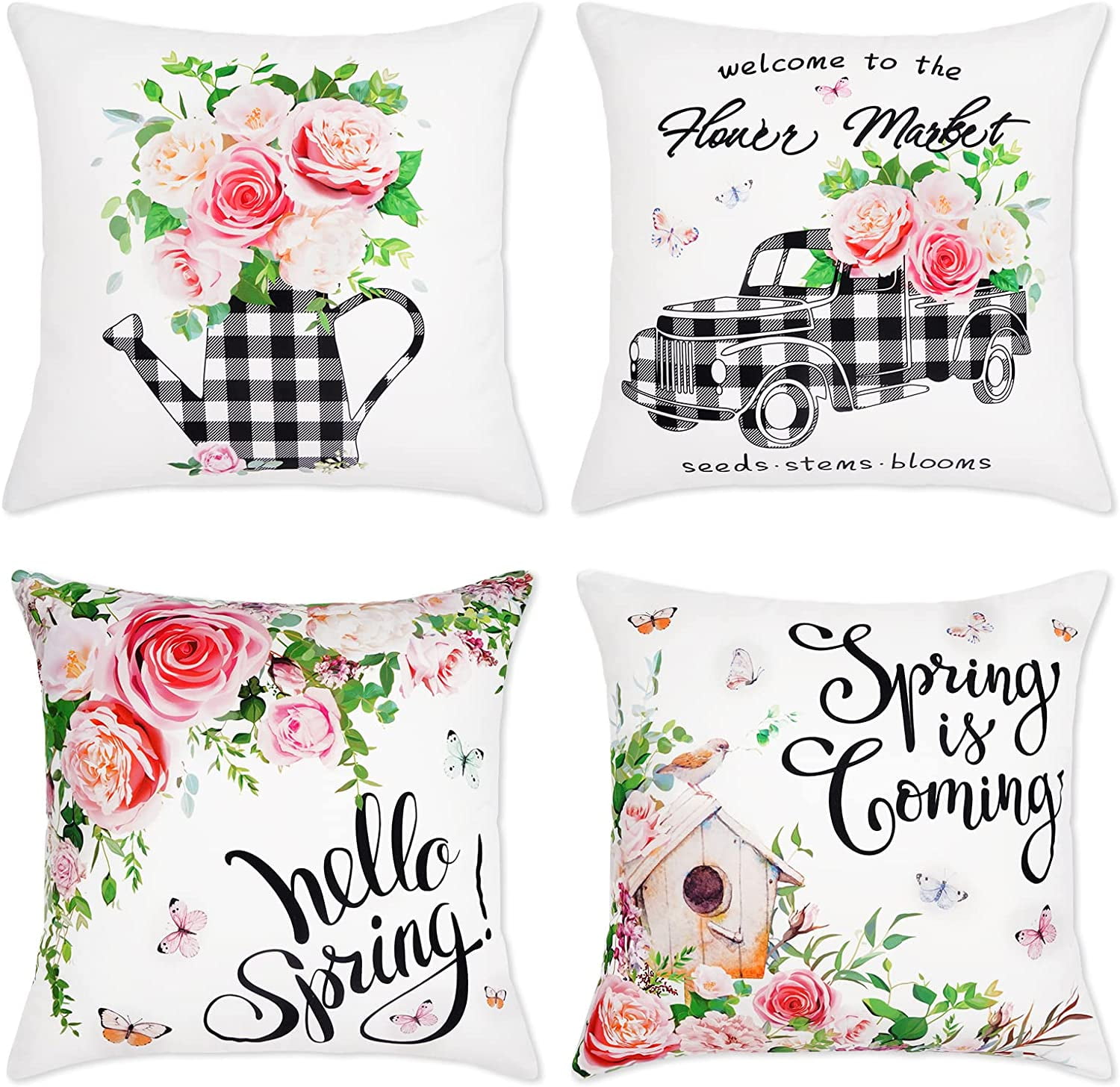 BLEUM CADE 4 Pack Spring Summer Throw Pillow Covers，Outdoor Cushion