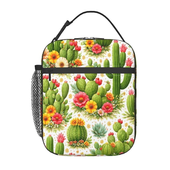 Cactus Succulent Pattern Lunch Bag Reusable Thermal Lunch Tote with Handle for Women and Men
