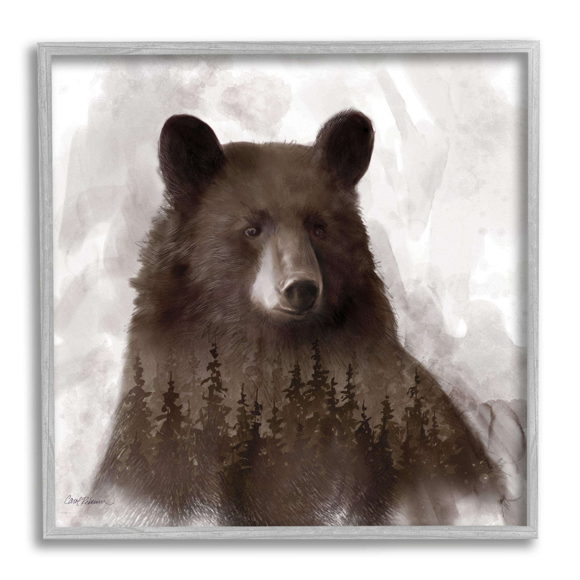 Stupell Industries Woodland Brown Bear Portrait Abstract Pine Tree Forest, 17 x 17, Design by Carol Robinson