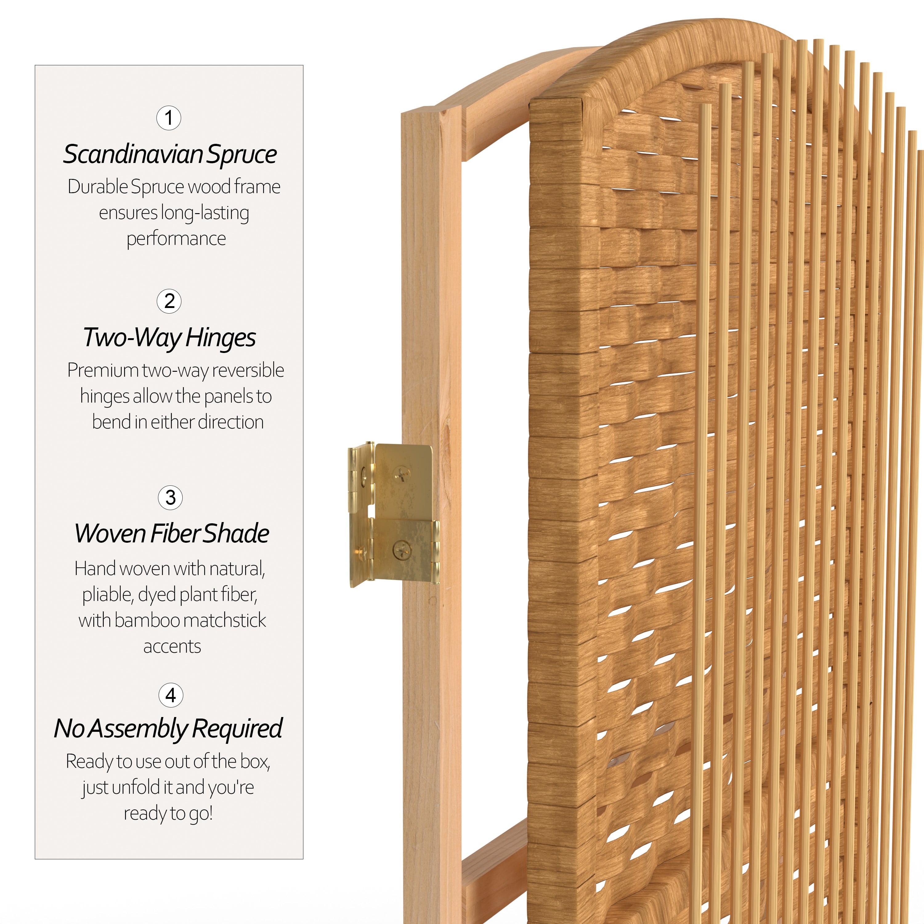 7 ft. Tall Rattan Fiber Diamond Weave Privacy Screen Room Divider - Light Beige - 6 Panels