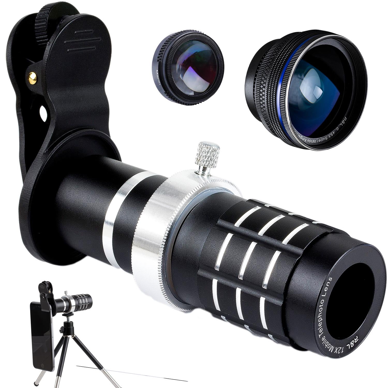 Smartphone Camera Fisheye Lens HD Macro Lens Wide Angle Lens with Tripod Compact Monocular for Bird Watching/Concert Travel 95 100x90 Monocular Telescope Cell Phone Lens Kit A 