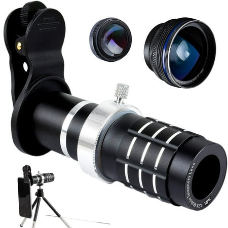 R&L Telephoto Lens for Smartphone, Mobile Camera Kit with 12X Telephoto, Wide Angle and Macro Lenses 3 in 1 - Universal Clip Attachment for iPhone 6, 6s, 7, 8 Plus and Samsung Android Cell Phone- (Best Clip On Telephoto Lens For Iphone)