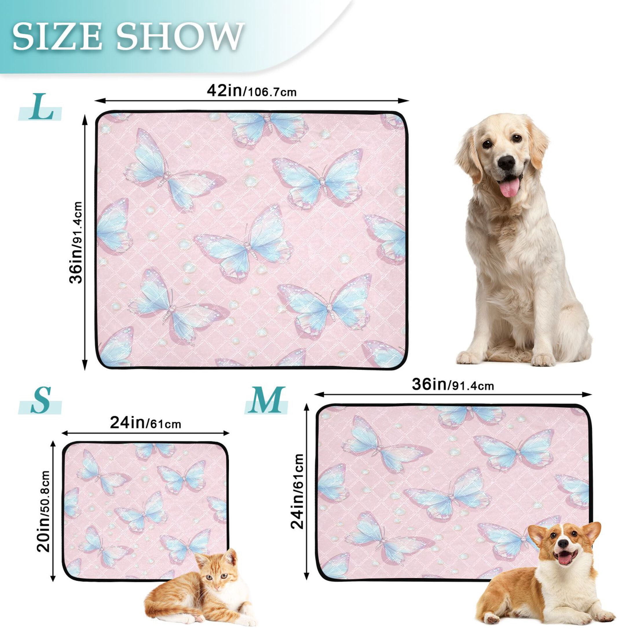 Washable Pet Pee Pads with Super Absorbent Reusable Training Pads for Dogs & Cats Light Blue Butterflies