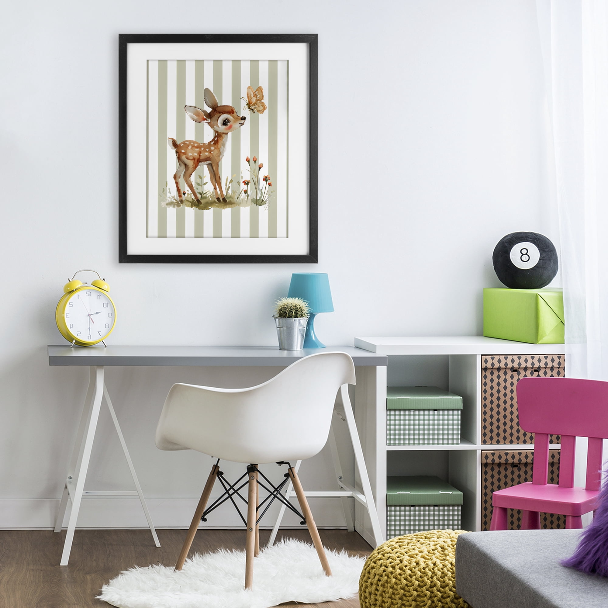 Stupell Industries Baby Deer with Butterfly Black Framed Print Under Glass, design by LSR Design Studio