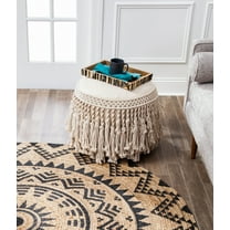 Pretty Bird 18" x 20" Ivory Macrame Pouf