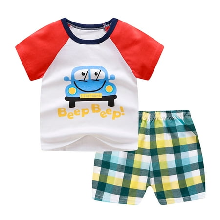 

Leesechin Toddler Tops Long Sleeve Clearance Boys Cartoon Print Pattern Short Sleeve Clothes Summer Two-piece Sute