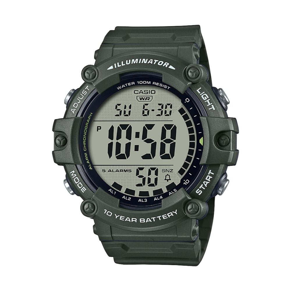 Casio Men's Wide Face Digital Green Watch with Extra Long Resin Strap
