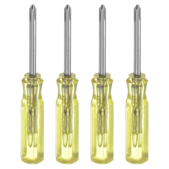 Uxcell 4Pcs PH0 Mini Phillips Screwdriver 2mm Magnetic Cross Head 45mm Length for Repairs, Yellow