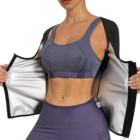 

Nebility Women Sauna Sweat Suit Weight Loss Waist Trainer Shirt Workout Top Hot Sweat Jacket Zipper Long Sleeve Shaper(Black XX-Large)