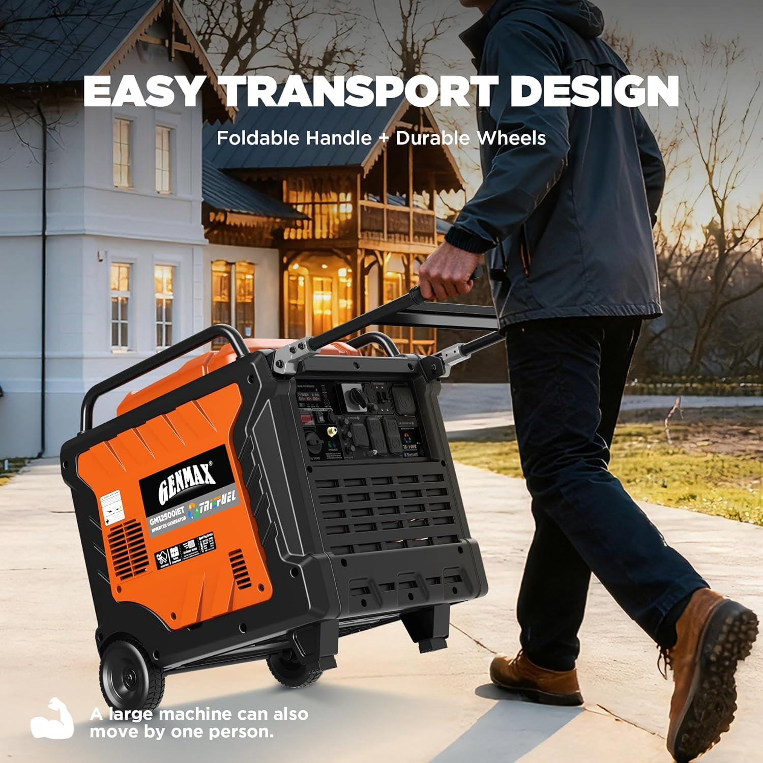 GENMAX 12500W Tri-Fuel Inverter Generator 2026 Model - Quiet Operation, Bluetooth & CO Shield, 50A Outlet, 2-Wire Auto Start - EPA Compliant, Ideal for Home Backup, RV, Camping