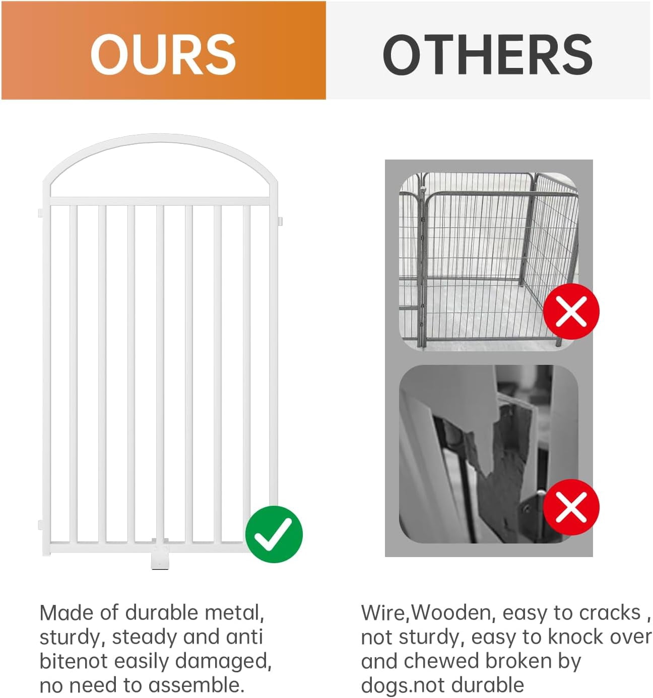 4 Panels Full Matel Freestanding Dog Gates with Door, 96"Extra Wide 32"Tall Free Standing Dog Pet Gate for Indoor & Outdoor. Foldable Pet Fences for Doorways, House, Stairs, Porch, Deck, Yard