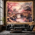 thumbnail image 6 of Cherry Blossom Bridge with River and Pavilion, Peaceful Japanese Inspired Art for Nature Lovers, Oriental Landscape Decor, Housewarming Gift Tapestry Wall Hanging for Living Room and Bedroom, 6 of 7