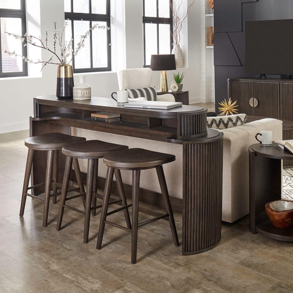 Pemberly Row 4 Piece Set of Console Bar Table & Console Stools in Coffee Bean