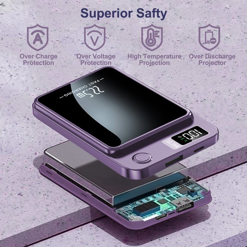 Magnetic Wireless Portable Charger, 5000mAh Power Bank with PD20w Fast Charging, USB C in&Out Battery Pack, Compatible with Mag-Safe for iPhone 17/16/15/14/13 Series, Samsung, Android, and More