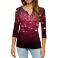 thumbnail image 4 of Valentines Shirts Women Plus Size Holiday 3/4 Sleeve Tunic Tops Funny Love Heart Printed T-Shirts Casual Button V Neck Pullover Loose Three Quarter Length Blouses Pink L, 4 of 5