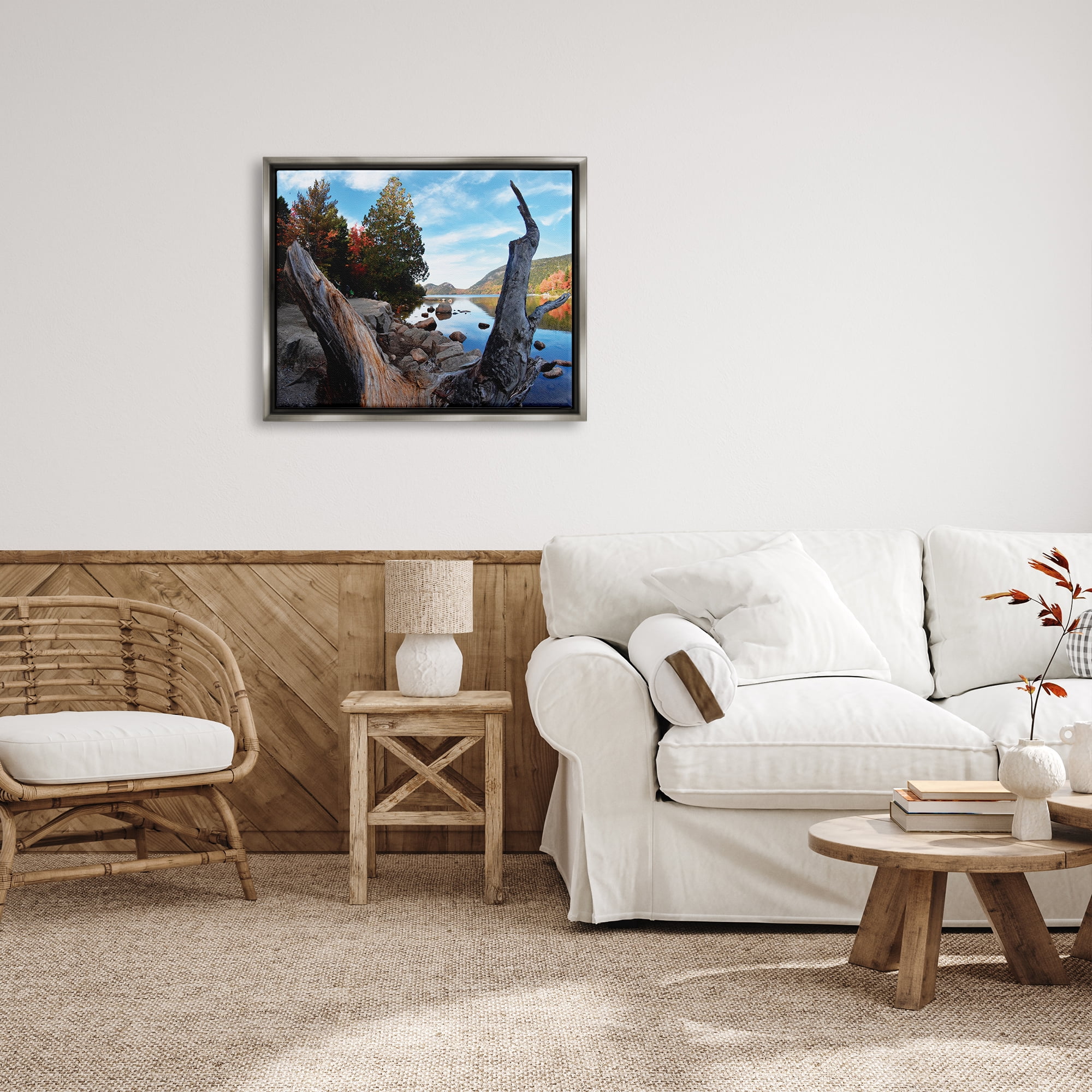 Stupell Industries Autumn Pond Photography Nature Photography Gray Floater Framed Art Print Wall Art, 31 x 25