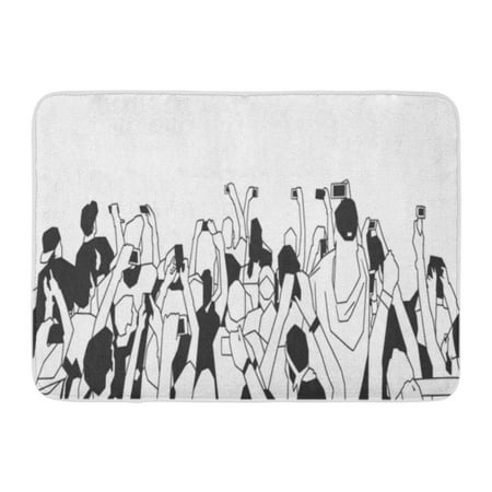 GODPOK People Phone Drawing of Party Crowd at Concert Cheering and Recording in Black and White Live Silhouette Rug Doormat Bath Mat 23.6x15.7