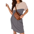 thumbnail image 3 of Fantaslook Summer Color Block Dresses for Women Crewneck Short Sleeve T shirts Dress Ribbed Dresses with Pockets, 3 of 8