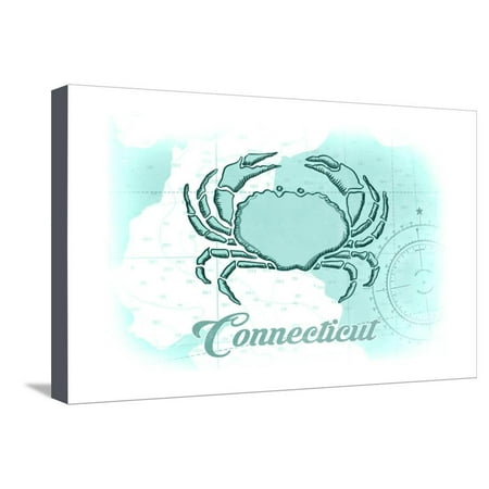 Connecticut - Crab - Teal - Coastal Icon Stretched Canvas Print Wall Art By Lantern