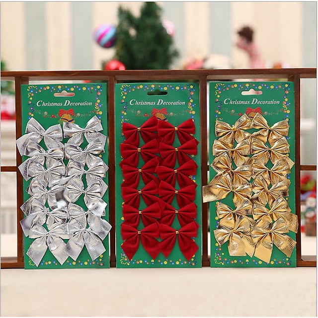 36 piezas de mini lazos para árbol de Navidad, adornos de lazo para árbol de Navidad, suministros de decoración para colgar en el árbol de Navidad, 7 x 6 cm
