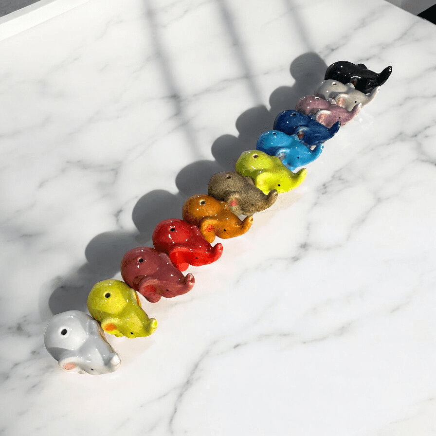 12-Piece Ceramic Elephant Incense Holder Set – Assorted Colors