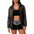 thumbnail image 3 of Women'S Loose Fashion Long Sleeve Lapel Oversized Faux Leather Jacket with Zipper Spring Fall Clothing Coffee M, 3 of 9