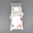 thumbnail image 2 of Pearls Duvet Cover Set, Frame Seashells Starfish Stones Frangipani Exotic Flower Pattern Print Art, Bedding Set with Shams and Fitted Sheet, 3 Sizes, by Ambesonne, 2 of 3