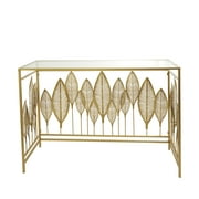 DecMode 44 x 30 Gold Metal Rectangular Leaf Console Table with Mirrored Glass Top and Silver Accents, 1-Piece