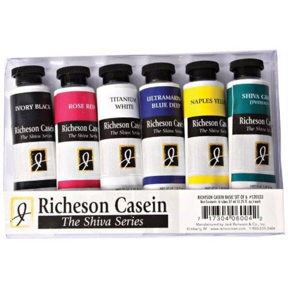 Richeson Casein Paint the Shiva Series - Basic Set, Set of 6 Colors, 37 ml Tubes