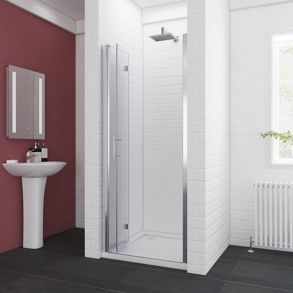 Sunny Shower 32 in.W x 72 in.H Bi-Fold Pivot Glass Frameless Chrome Shower Door 1/4" Clear Glass