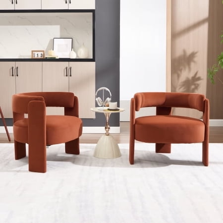 DRNANLIT Velvet Accent Chair, Comfy Single Sofa Chair, Mid-Century Modern Armchair with Wooden Legs, 300LBS Capacity, Easy Installation for Bedroom Office Reading Living Room,Orange