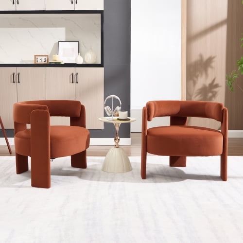 DRNANLIT Velvet Accent Chair, Comfy Single Sofa Chair, Mid-Century Modern Armchair with Wooden Legs, 300LBS Capacity, Easy Installation for Bedroom Office Reading Living Room,Orange