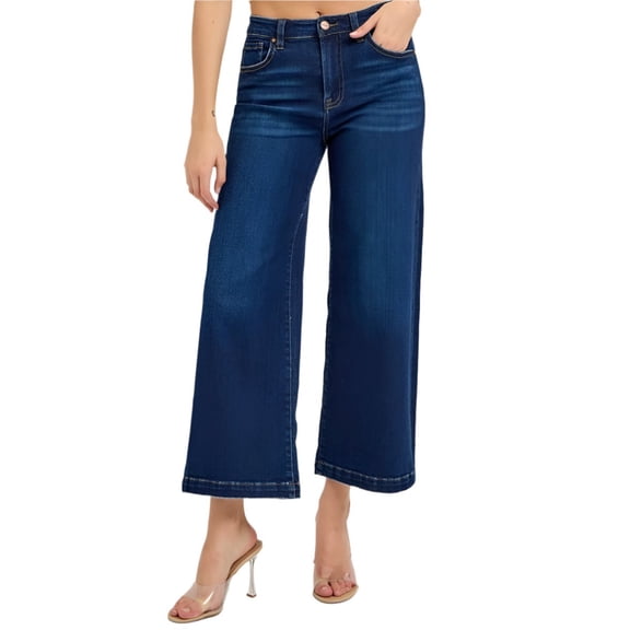 Risen Jeans - High Rise Cropped Wide Leg Jeans in Vintage Dark Indigo (27" Inseam) - RDP5921