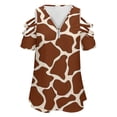 thumbnail image 4 of Giraffe Pattern Womens Summer V Neck Zipper Top Short Sleeve T Shirt Off Shoulder Top Casual Classy Loose Shirts, 4 of 7