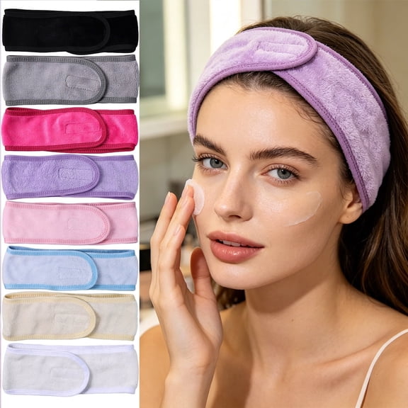 8 Pack Spa Headbands for Women - Adjustable Velcro Makeup Headband, Soft Non-Slip Facial Hair Band for Washing Face, Skincare, Yoga, Shower & Sports, Multi-Color